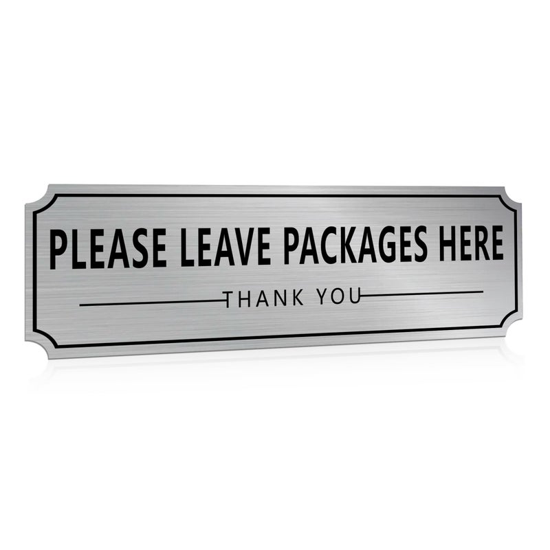 LUHIMO Please Leave Packages and Deliveries Here Sign Sticker,Self-Adhesive Waterproof Vinyl Black Silver Delivery Signs for Packages, Place Packages Here Sign for Home,Office,Shop,Box, Door(9"" x 3.1"") - Image 1